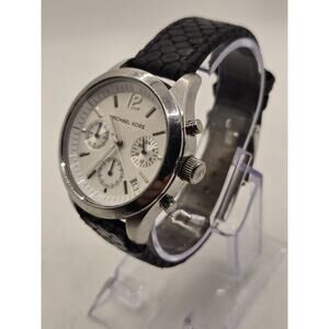 MICHAEL KORS MK5284 Silver Tone Black Leather 38mm Chronograph Watch
